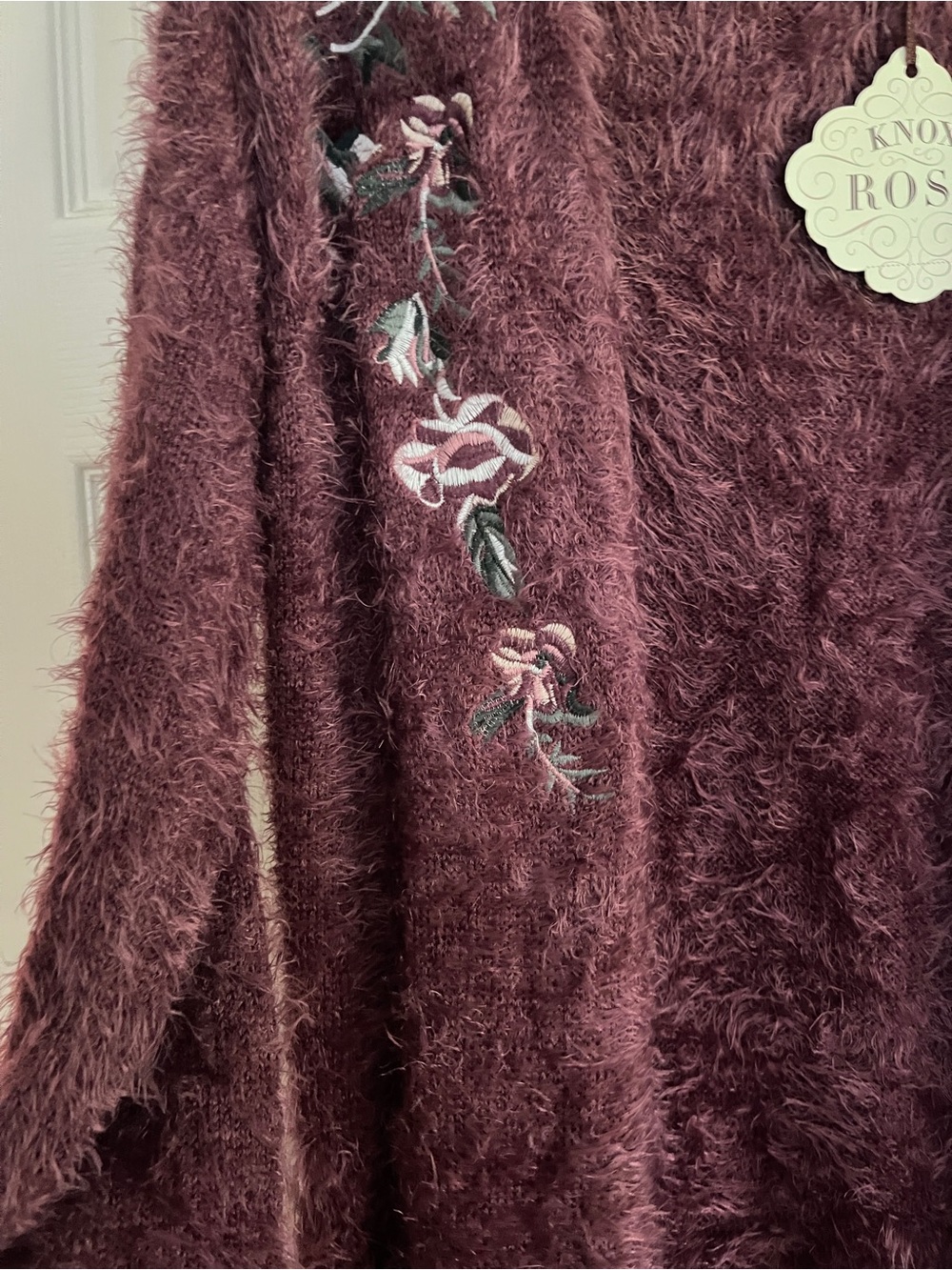 NEW Knox Rose Wine Eyelash Open Cardigan Sweater Floral Purple Whimsigoth Soft L - Picture 3 of 6